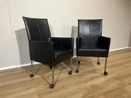 2X Design Fauteuils Eetkamerstoelen Zwart Leder