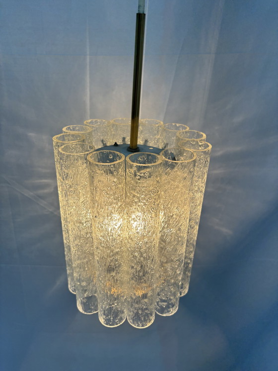Image 1 of Suspension vintage Doria Leuchten tubes en verre glacé 1960/70