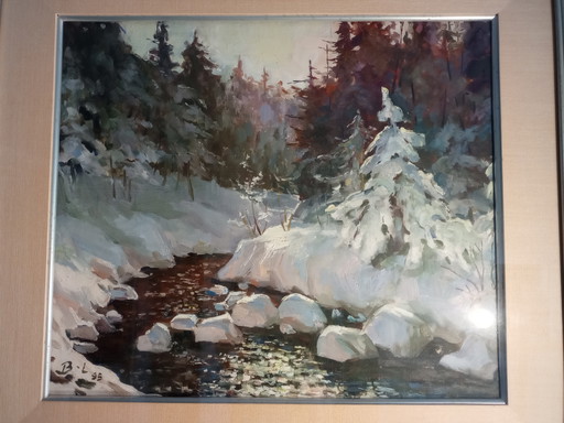 Pintura al óleo de la montaña Peaktu