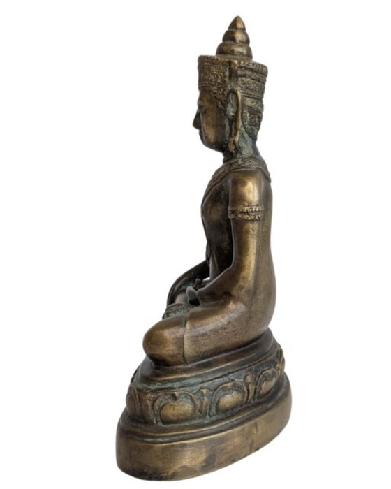 Zittende Boeddha van verguld brons – Ayutthaya-Rattanakosin-overgang – Beeldhouwkunst, Bronze, Gold (photo 7 of 9)