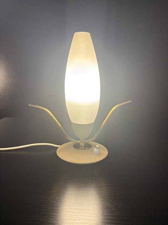 Mid-Century Italian Sputnik gold and Satinated Glass Table Lamp, 1950s, Brass, Metal, White (photo 2 of 6)