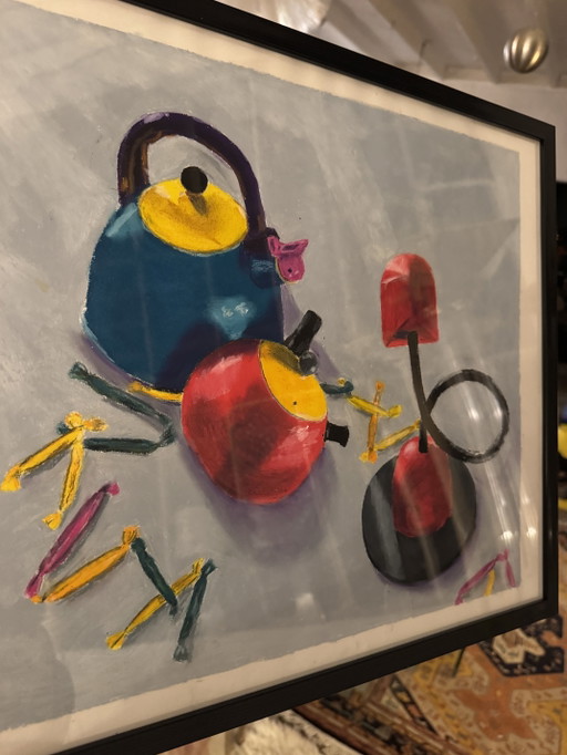 Memphis style pastel still life