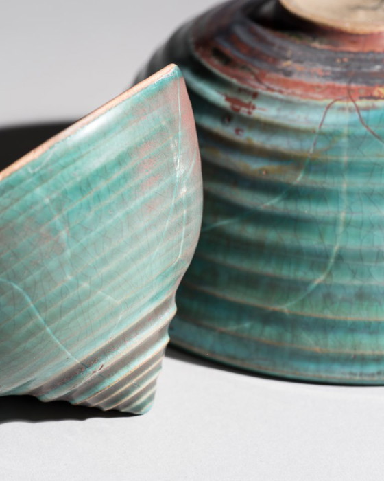 Image 1 of Studio Ceramic Box Duo – Mario Enke, Duitsland, 2010 · Sculpturale containers van steengoed, gebakken in reductieoven