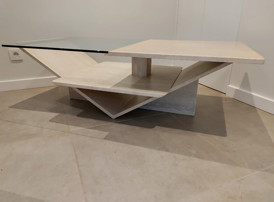 Image 1 of Travertine coffee table with glass