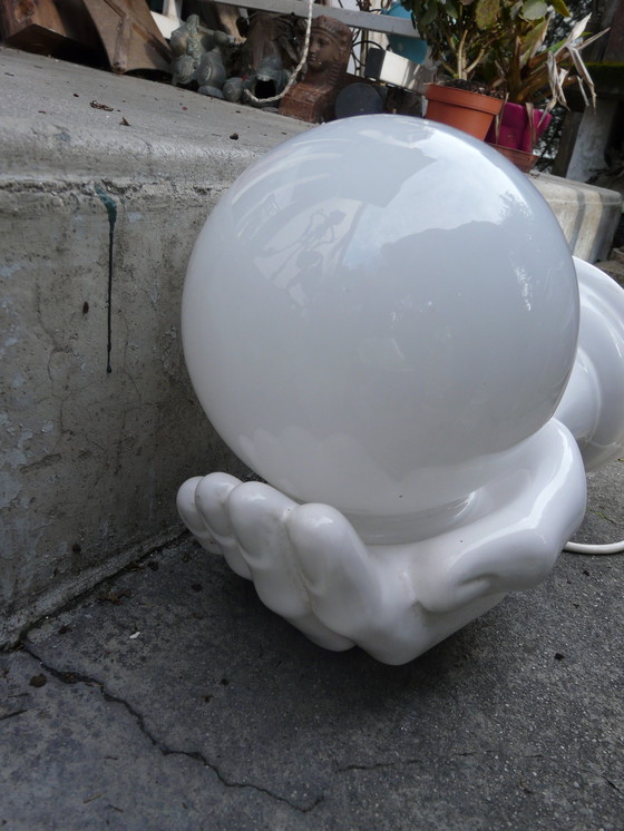 Image 1 of Witte Keramische Hand Wandlamp Vintage jaren 70