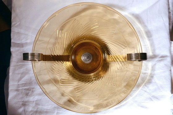 Schale im Art-Deco-Stil aus rauchfarbenem Pressglas und versilbertem Metall, 30 x 8 cm – Dekorative Objekte (photo 2 of 11)