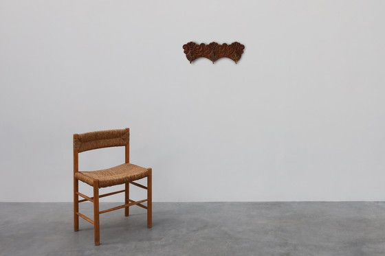 Image 1 of Antique Carved oak Wall mount coat rack with 3 brass angel hooks, France 1900s