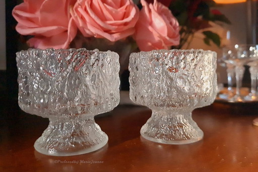 2x Tapio Wirkkala, IITALA dessert coupes ice glass (Aslak) on base.