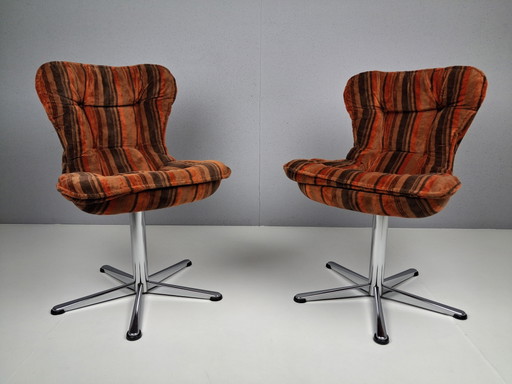 Set van 2 Vintage Draaifauteuils, Jaren 70 – draaistoelen, Chrome, Textile (photo 2 of 10)