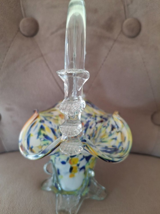 Image 1 of Glazen mand in Murano-stijl – vintage kunstglas, mondgeblazen, kleurrijk