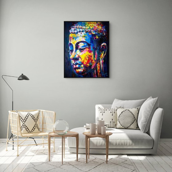 Image 1 of Unique hand-painted Buddha painting “Energy Flow” – Seksak Jaichumchen – 80×100 cm