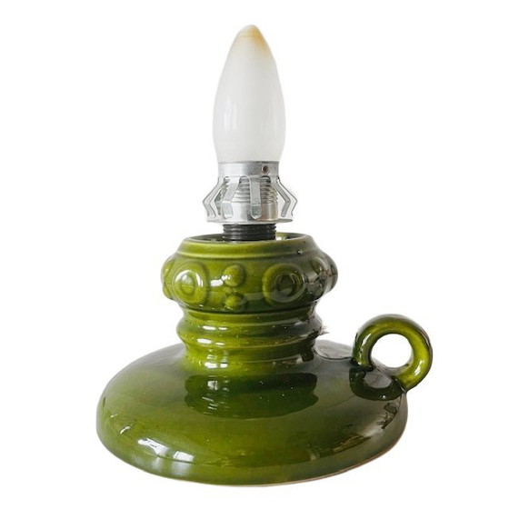 Image 1 of Vintage Space Age lamp base green glossy ceramic 1970s