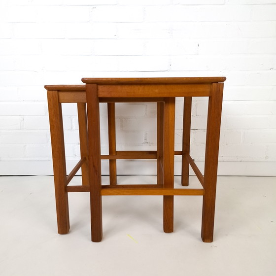 Vintage Mimiset Brutalist Hout/Tegel Jaren 70 Deens Design – Bijzettafels, Stone, Wood (photo 3 of 7)
