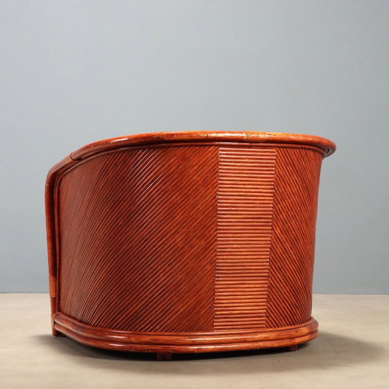 1980s Rattan and Red Bamboo Armchair – Maugrion (photo 11 of 13)