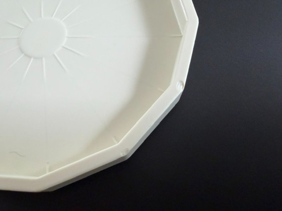 Image 1 of Vintage plastic coasters with holder | Set of 6 | Geometric | Cream