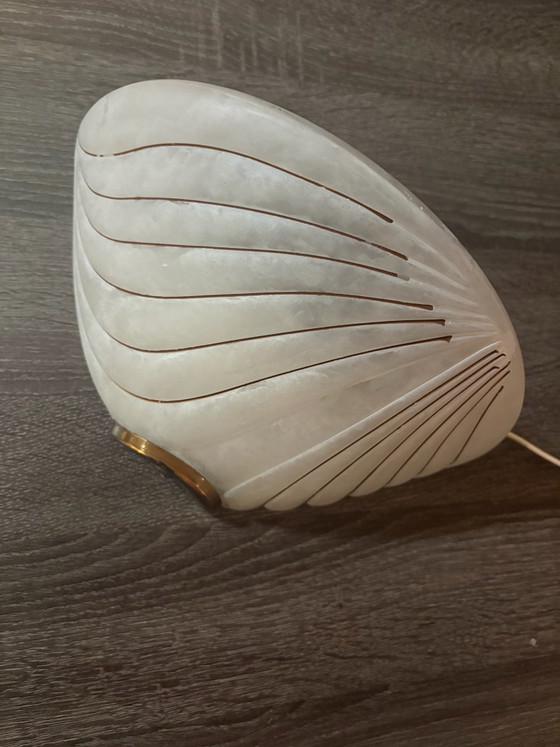 Lampe coquillage vintage design italien, Verre dépoli, Années 80, Appliques murales, Métal, Blanc (photo 3 sur 6)