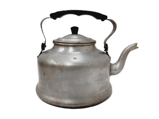 Grande bollitore vintage in alluminio con manico in bachelite