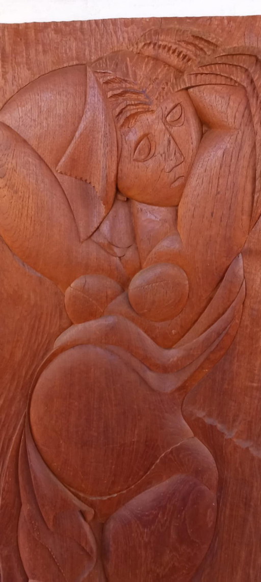 Sculpture unique en bois de teck réalisée par l'artiste John Beemsterboer