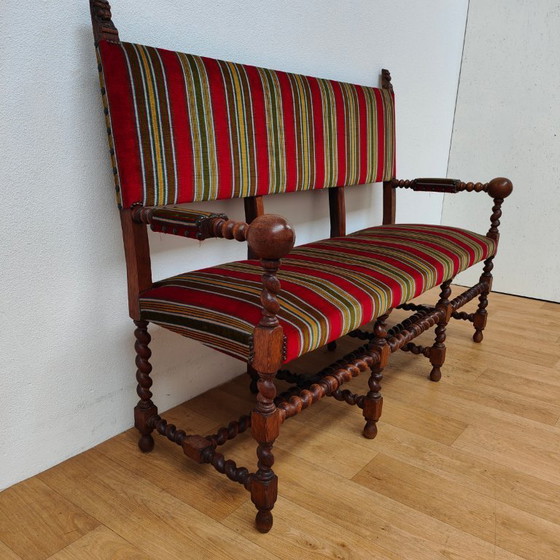 Image 1 of Banc antique en chêne français, banc d'entrée, banc de salle à manger, banc de table à manger c