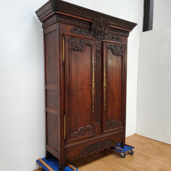 Antique cabinet, bridal cabinet, wardrobe, wall cabinet, display cabinet, Wood, Brass, Brown, Vintage (photo 7 of 12)