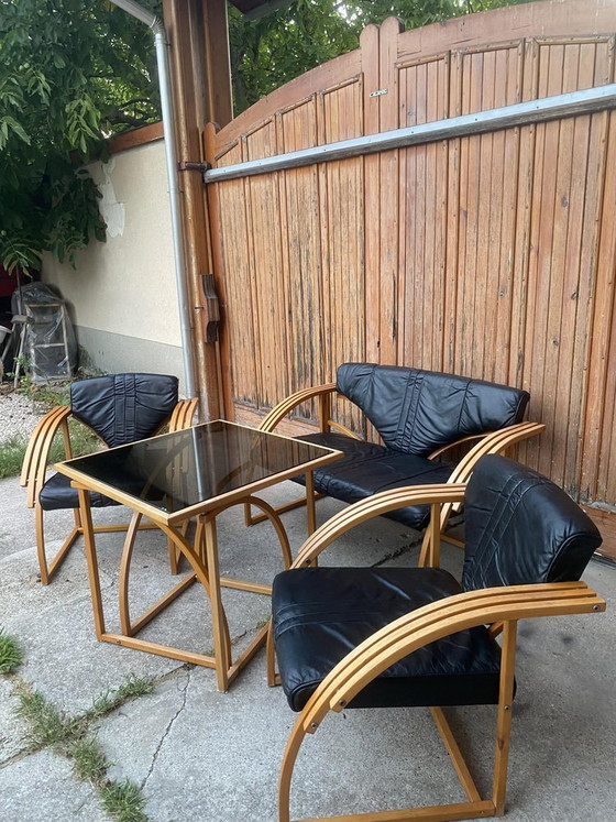 Mid-Century Leather Sofa, Armchair and Table, Set of 4 – Lounge sets, Mid Century Modern (photo 4 of 8)