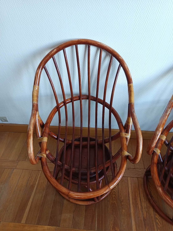 Image 1 of 2x swivel rattan armchairs 1970