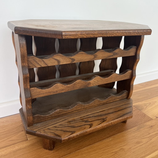 Vintage Brutalistisch Massief Eiken Wijnrek Jaren 60/70 – Wood