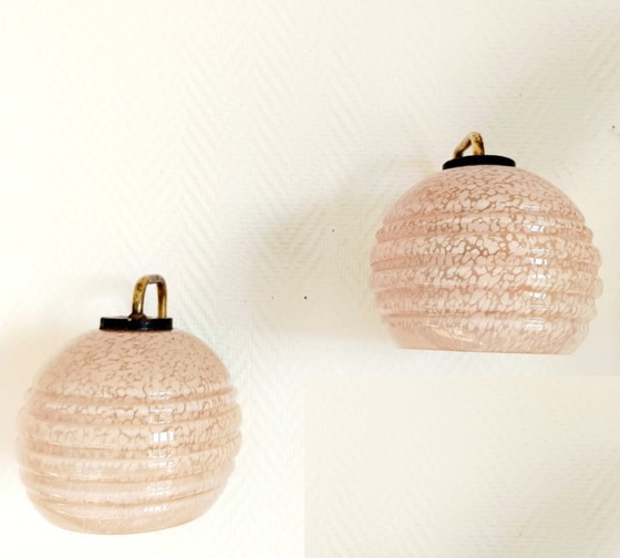 Image 1 of 2x Art Deco Clichy rosa Glaswandleuchten