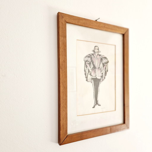 1979 Robby Pulveran Schilderij 'Duke' Extravagant Kunstwerk Rigoletto Tekening Art
