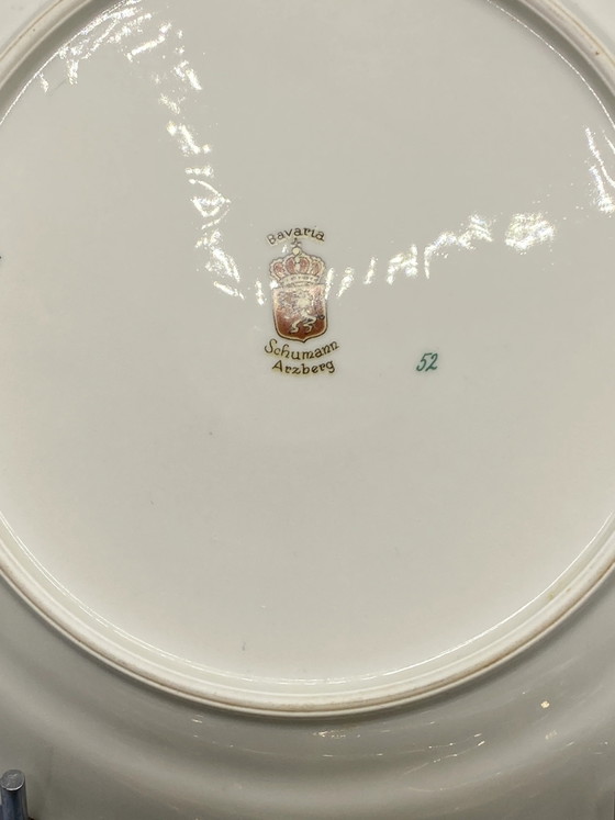 6 Schumann Arzberg Bavaria dinerborden, polychroom bloemendecor – Decoratieve objecten, Porcelain, Gold (photo 4 of 5)