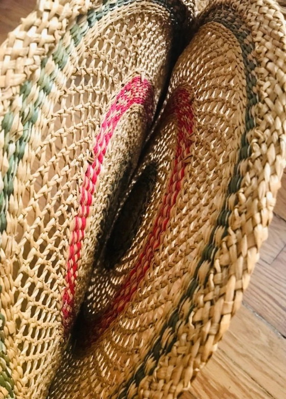 Image 1 of Grote ronde draagtas van riet