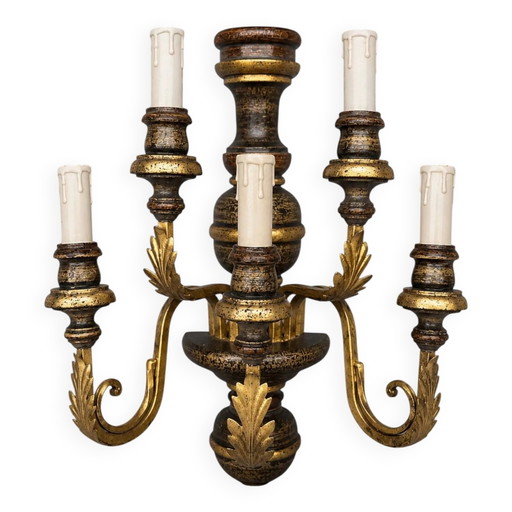 Italienische Barock-Wandleuchte. Holz, Metall.