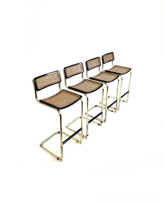 Image 1 of 4x vintage Ceca bar stool, Marcel Breuer style ‘80