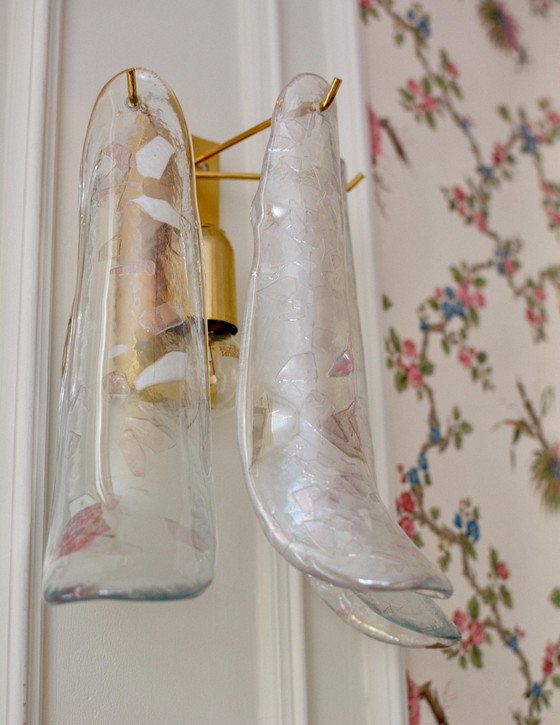 Murano Glas Petal Wandlamp, Helder Iriserend, Messing, Italiaans Kunstglas – Wandlampen, Metal (photo 3 of 8)