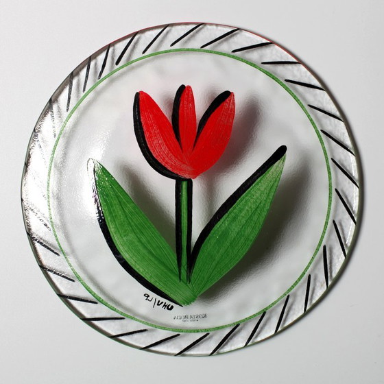 Piatto in vetro vintage Kosta Boda / Red Tulip Design di Ulrica Hydman Vallien / Svezia / 1991 (photo 4 of 6)