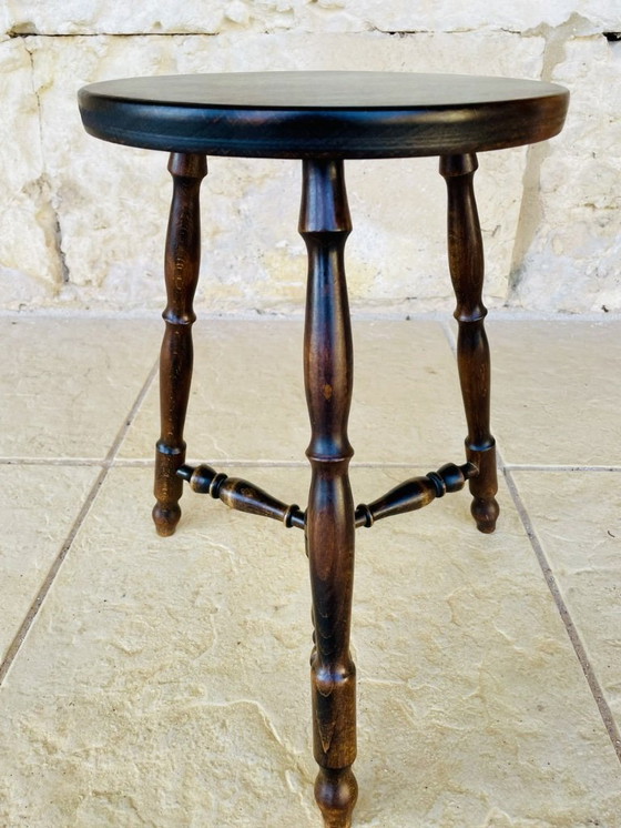Image 1 of Vintage, Turned Wood,Walnut Stool