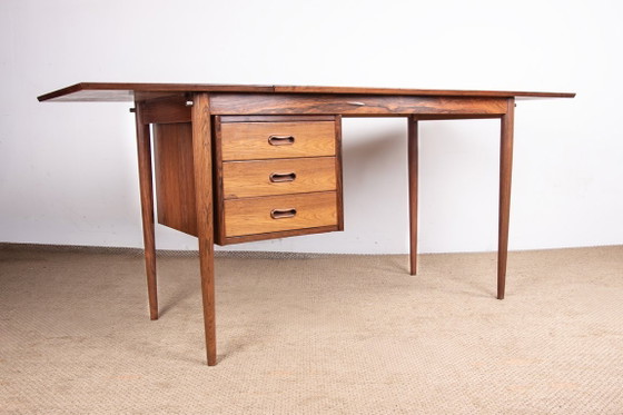 Image 1 of Scrivania allungabile danese in palissandro e ottone, modello OS 51, disegnata da Arne Vodder per Sibast nel 1960.