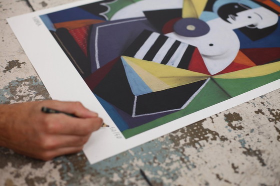 Image 1 of Jone HOPPER - Femme au jardin - Lithographie d'artiste encadrée