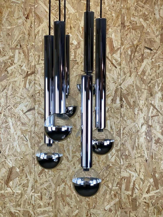 Image 1 of Lampada a cascata anni '60-'70 di Motoko Ishii per Staff Cromata a 6 fiamme