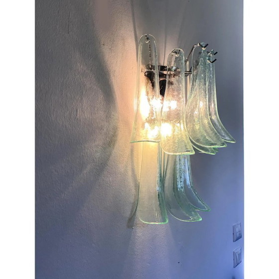 Image 1 of Coppia di applique italiane contemporanee in vetro di Murano “Selle” con tonalità verde acqua