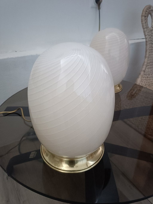 Pair of Murano glass egg lamps, 1970s