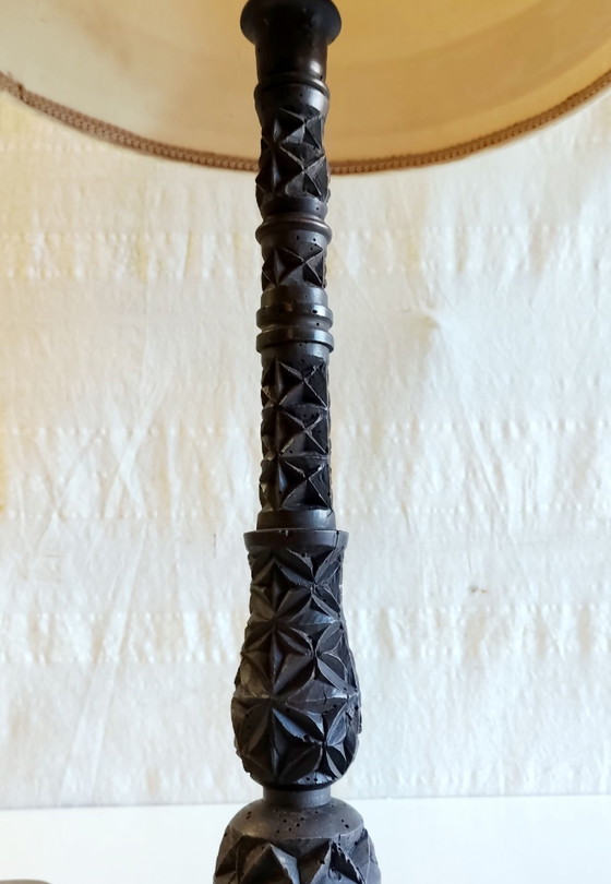 Brutalist solid wood table lamp base - early 20th century, Brown (photo 8 of 8)
