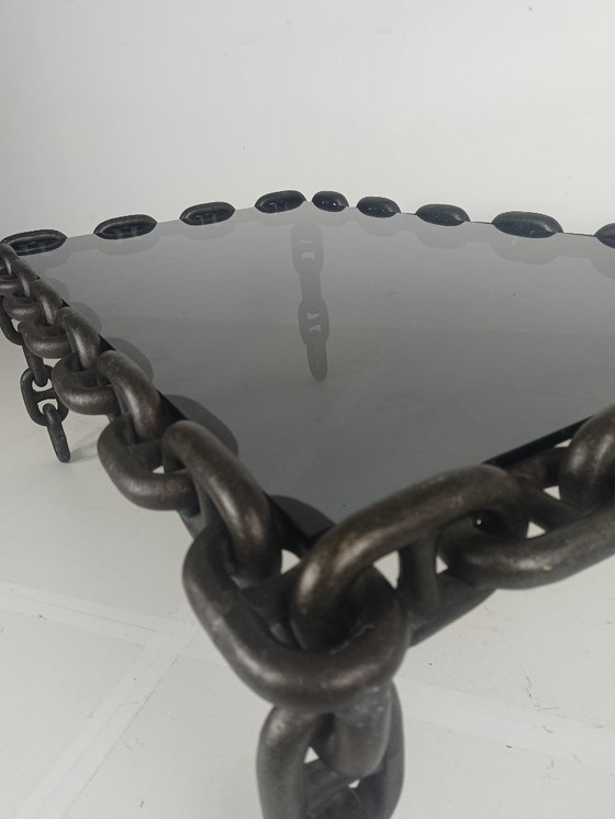 Image 1 of Vintage Brutalist Zwart IJzeren Ketting Salontafel met Origi