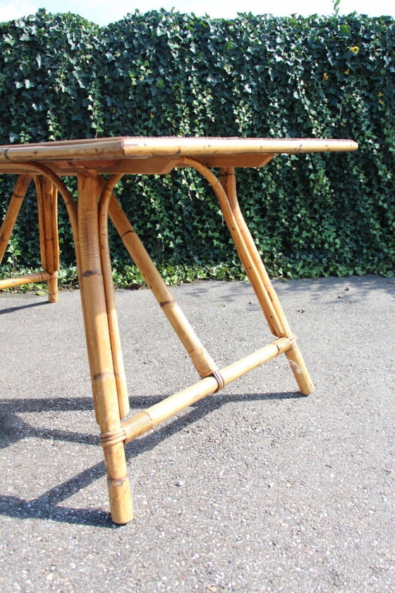 Image 1 of Table haute en céramique et rotin de Audoux Minet et Roger Capron