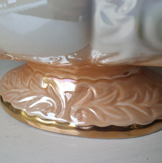 Image 1 of Elegant Bequet Quaregnon style jardinière - pink/white with gold finish