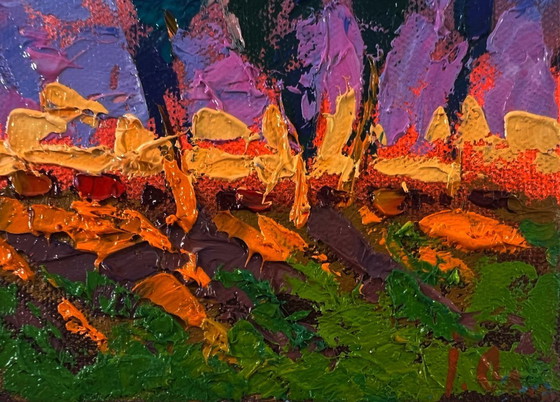 Image 1 of Original Oil Painting Summer Nature Landscape Distant Night