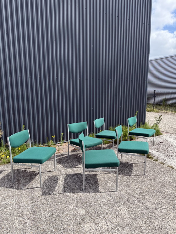6 x Vintage Eetkamerstoelen Loungestoelen – Metal, Textile (photo 7 of 10)