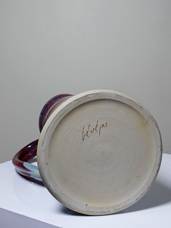 Image 1 of Grand broc grès d'art de lévéjac Michel Goldstyn émail sang de boeuf flammé