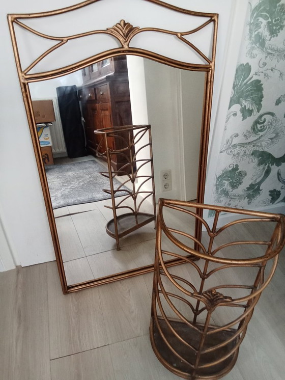 Image 1 of 3 delig Palazzo art / art nouveau vestibule set spiegel kapstok paraplu houder goud metaal kleur