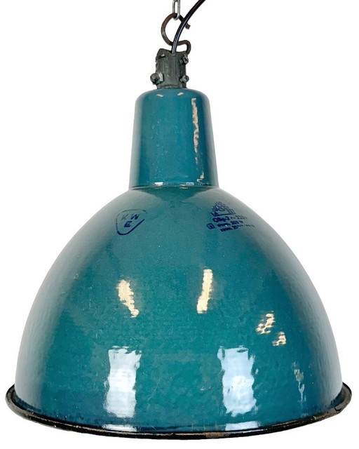 Industrial Petrol Enamel Factory Pendant Lamp, 1960s